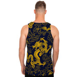 Gold Japanese Dragon Pattern Print Men's Tank Top