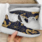 Gold Japanese Dragon Pattern Print Mesh Knit Shoes GearFrost