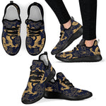 Gold Japanese Dragon Pattern Print Mesh Knit Shoes GearFrost