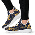 Gold Japanese Dragon Pattern Print Mesh Knit Shoes GearFrost