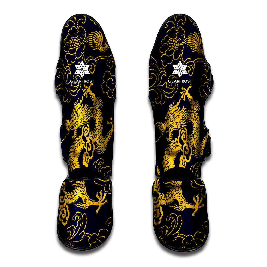 Gold Japanese Dragon Pattern Print Muay Thai Shin Guard