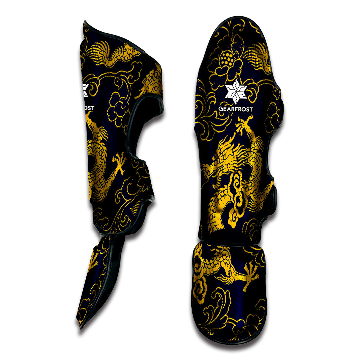 Gold Japanese Dragon Pattern Print Muay Thai Shin Guard