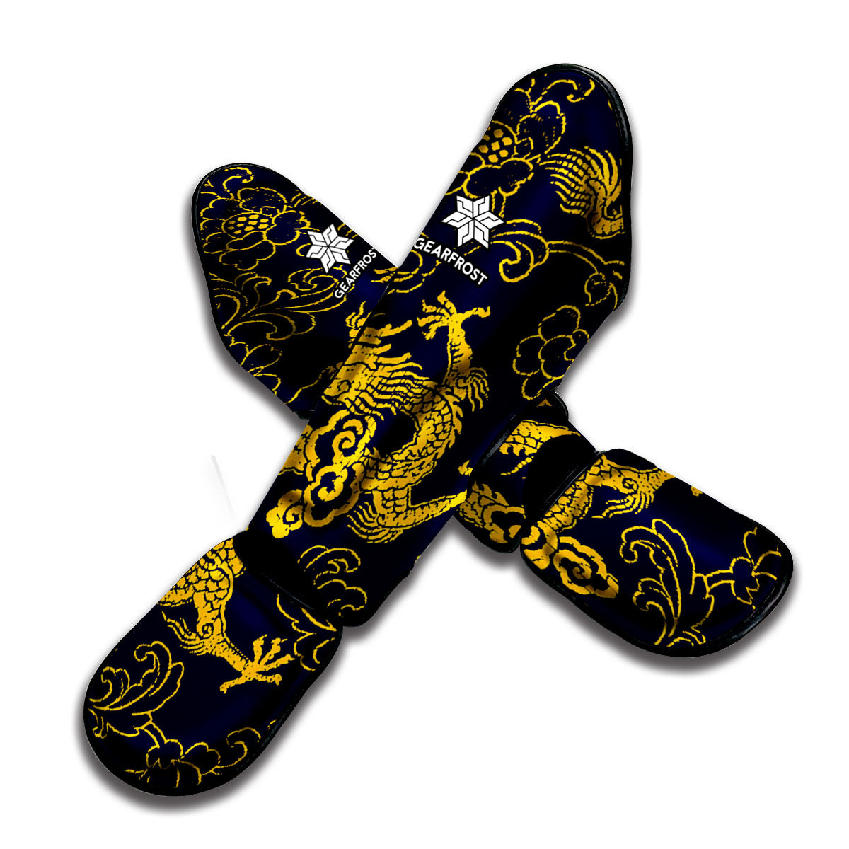 Gold Japanese Dragon Pattern Print Muay Thai Shin Guard