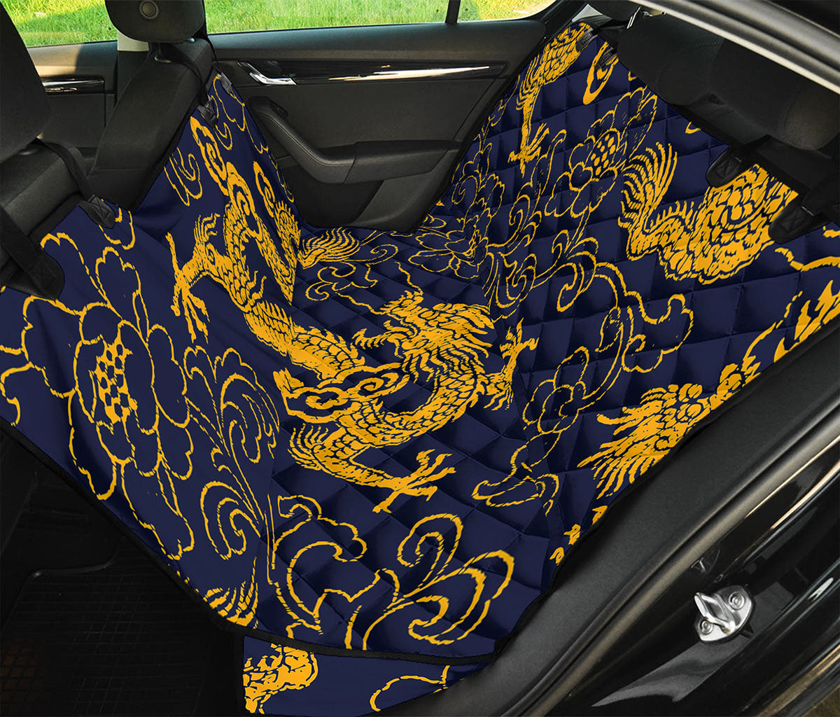 Gold Japanese Dragon Pattern Print Pet Car Back Seat Cover