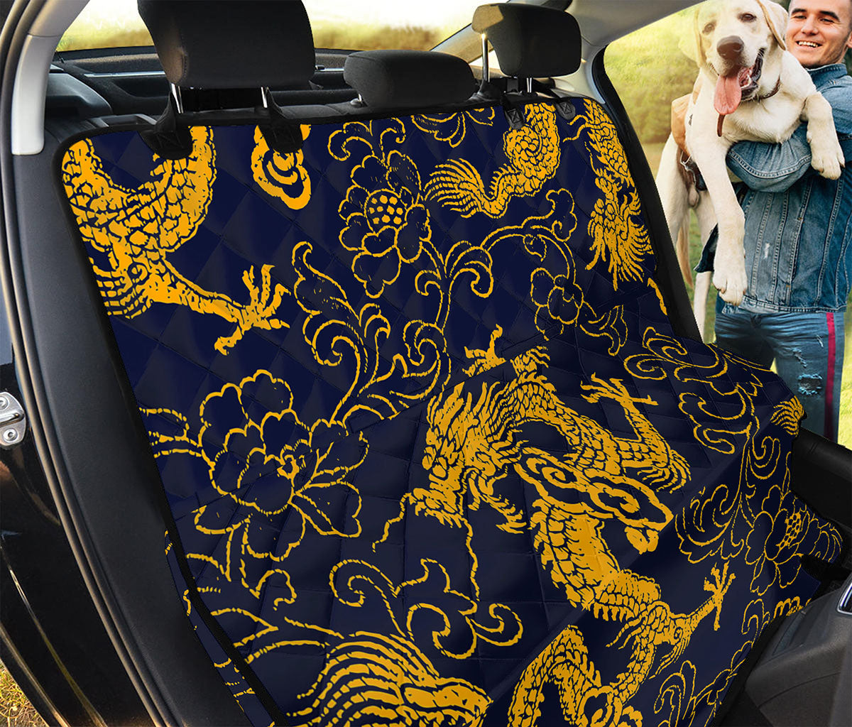 Gold Japanese Dragon Pattern Print Pet Car Back Seat Cover