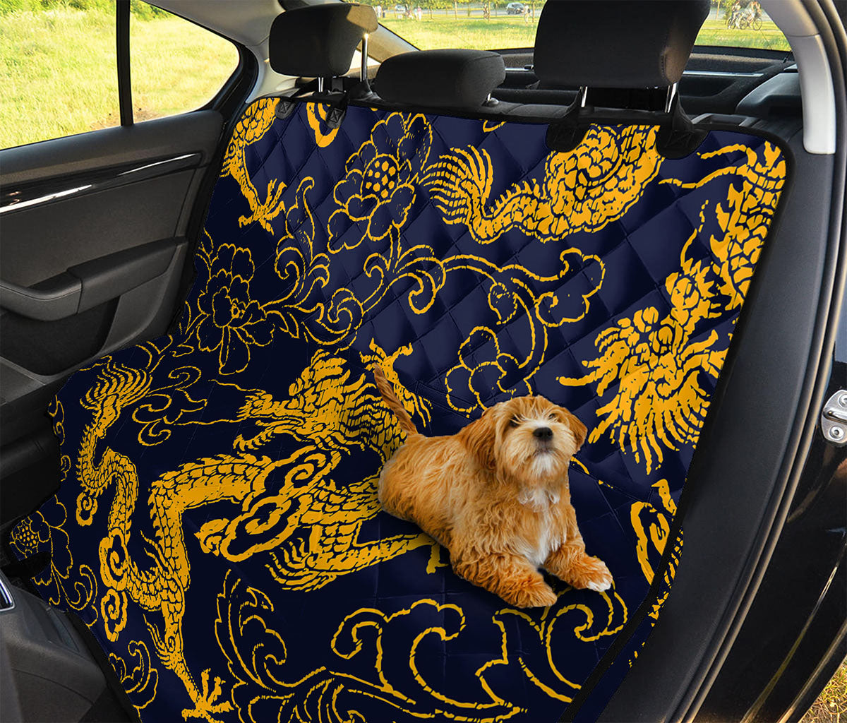 Gold Japanese Dragon Pattern Print Pet Car Back Seat Cover