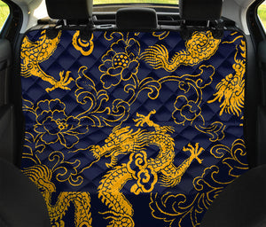 Gold Japanese Dragon Pattern Print Pet Car Back Seat Cover