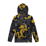 Gold Japanese Dragon Pattern Print Pullover Hoodie
