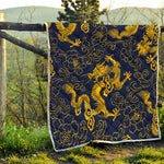 Gold Japanese Dragon Pattern Print Quilt