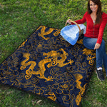 Gold Japanese Dragon Pattern Print Quilt