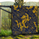 Gold Japanese Dragon Pattern Print Quilt