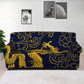 Gold Japanese Dragon Pattern Print Sofa Cover