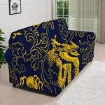 Gold Japanese Dragon Pattern Print Sofa Cover