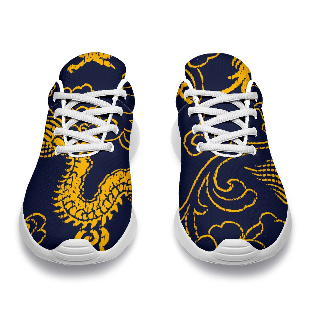 Gold Japanese Dragon Pattern Print Sport Shoes GearFrost