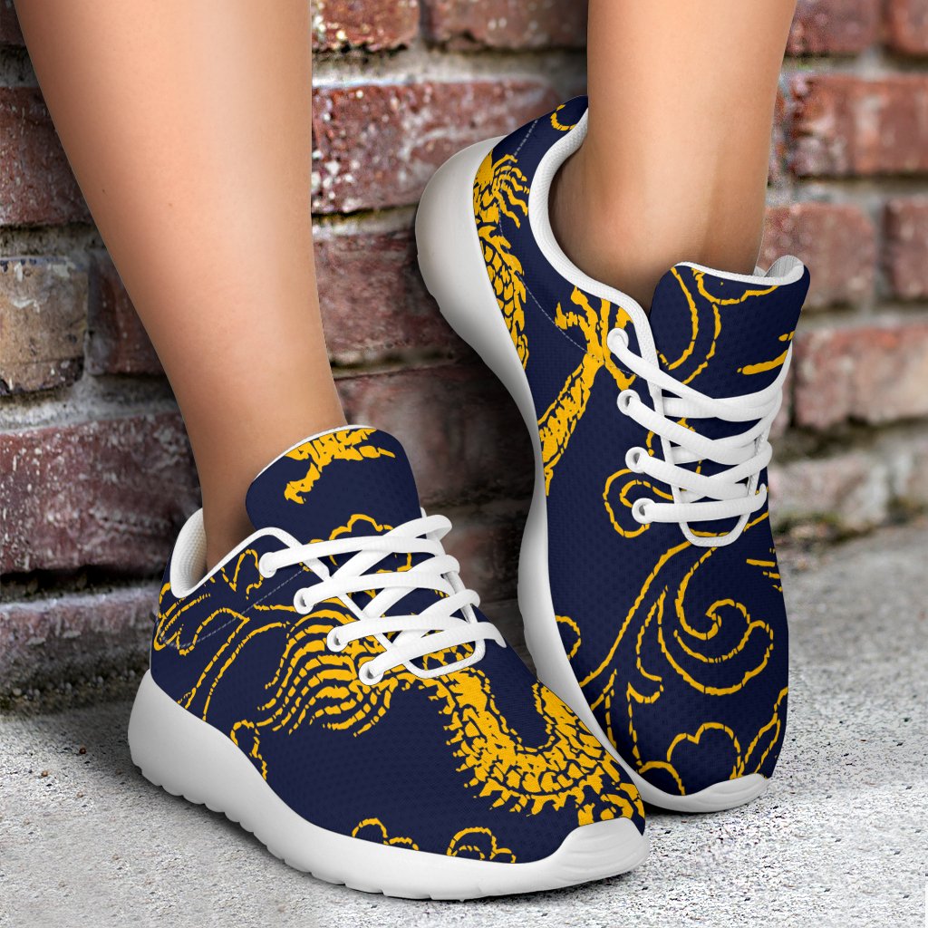 Gold Japanese Dragon Pattern Print Sport Shoes GearFrost