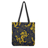 Gold Japanese Dragon Pattern Print Tote Bag
