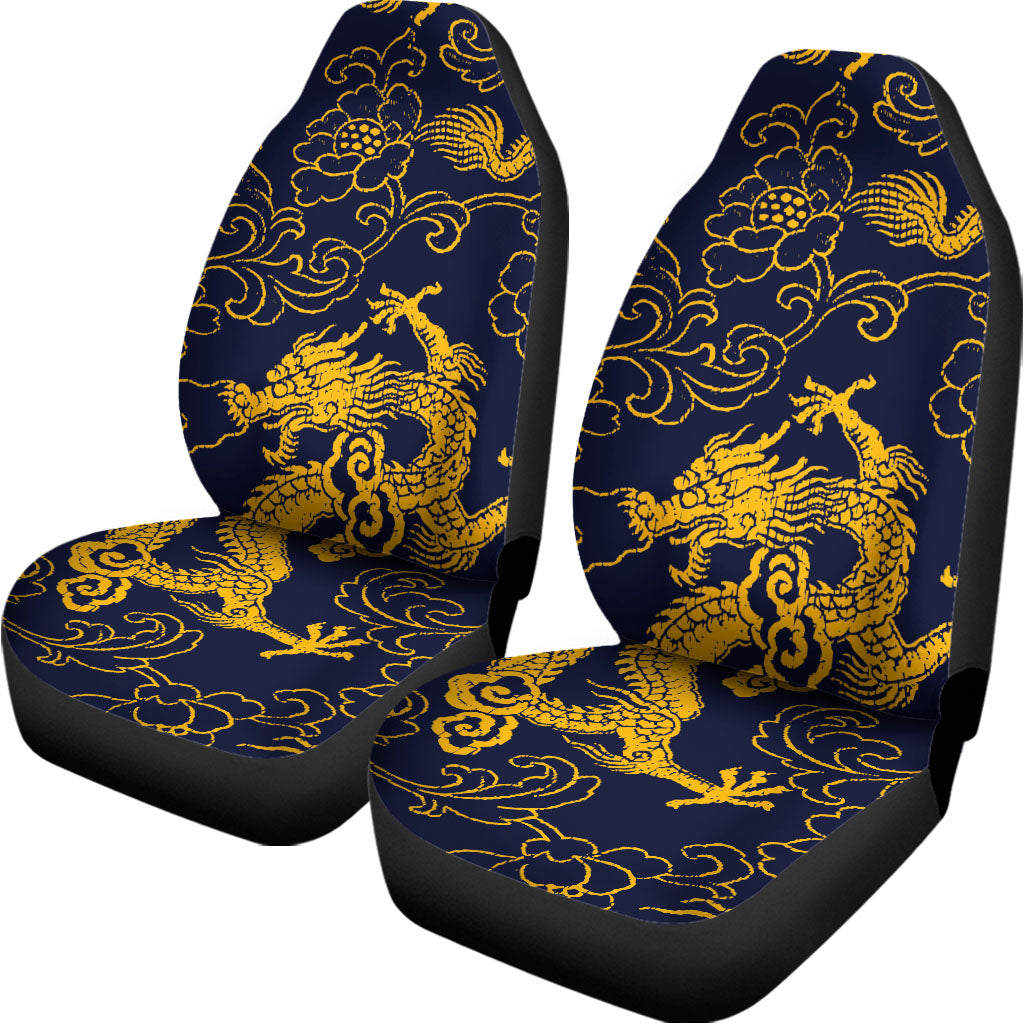 Gold Japanese Dragon Pattern Print Universal Fit Car Seat Covers