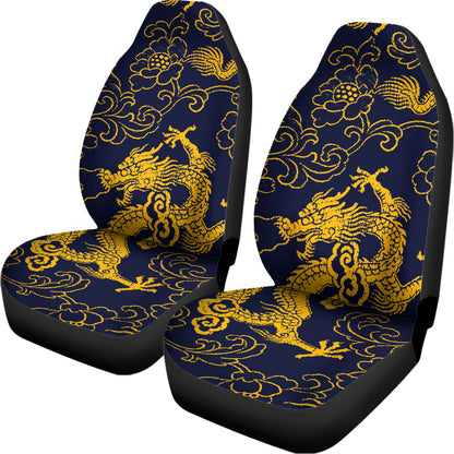 Gold Japanese Dragon Pattern Print Universal Fit Car Seat Covers