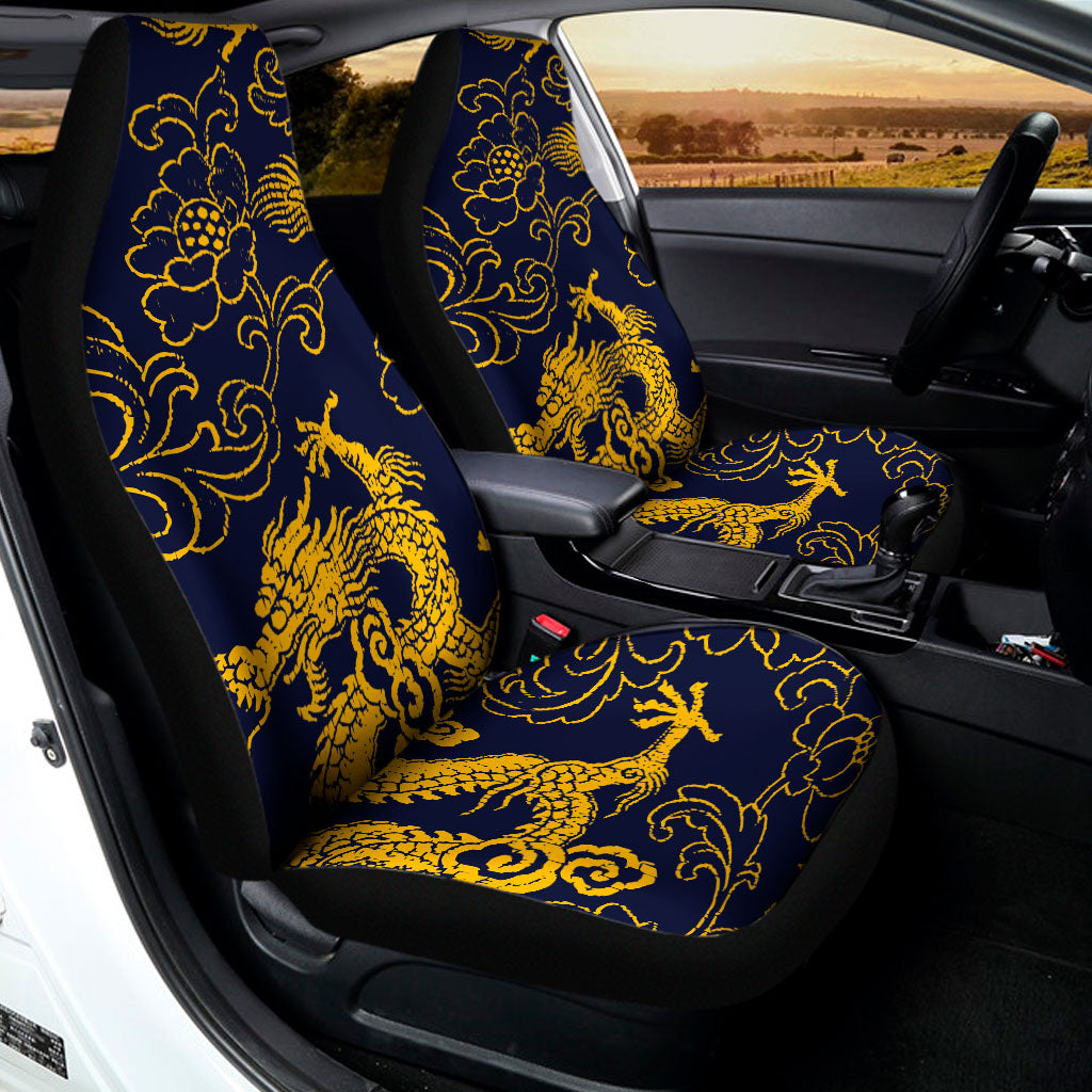 Gold Japanese Dragon Pattern Print Universal Fit Car Seat Covers