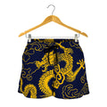 Gold Japanese Dragon Pattern Print Women's Shorts