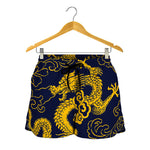 Gold Japanese Dragon Pattern Print Women's Shorts