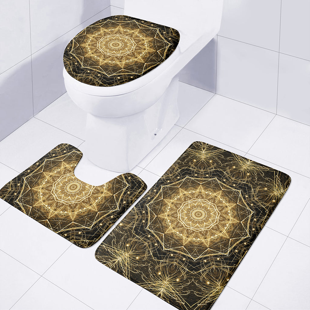 Gold Kaleidoscope Print 3 Piece Bath Mat Set