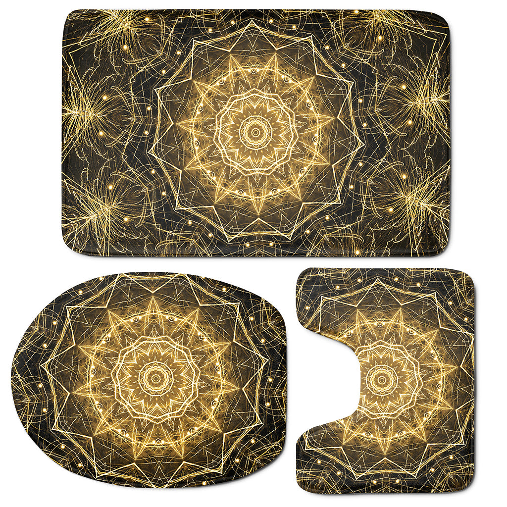 Gold Kaleidoscope Print 3 Piece Bath Mat Set