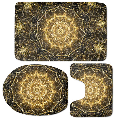 Gold Kaleidoscope Print 3 Piece Bath Mat Set
