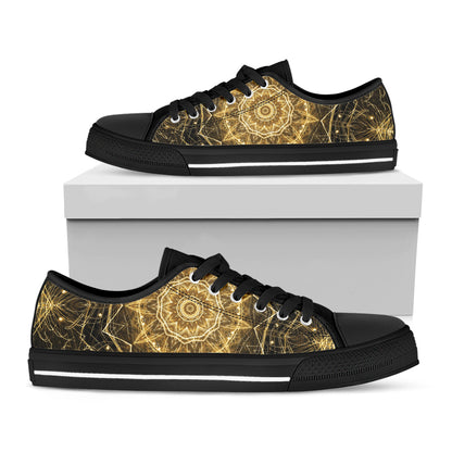 Gold Kaleidoscope Print Black Low Top Shoes