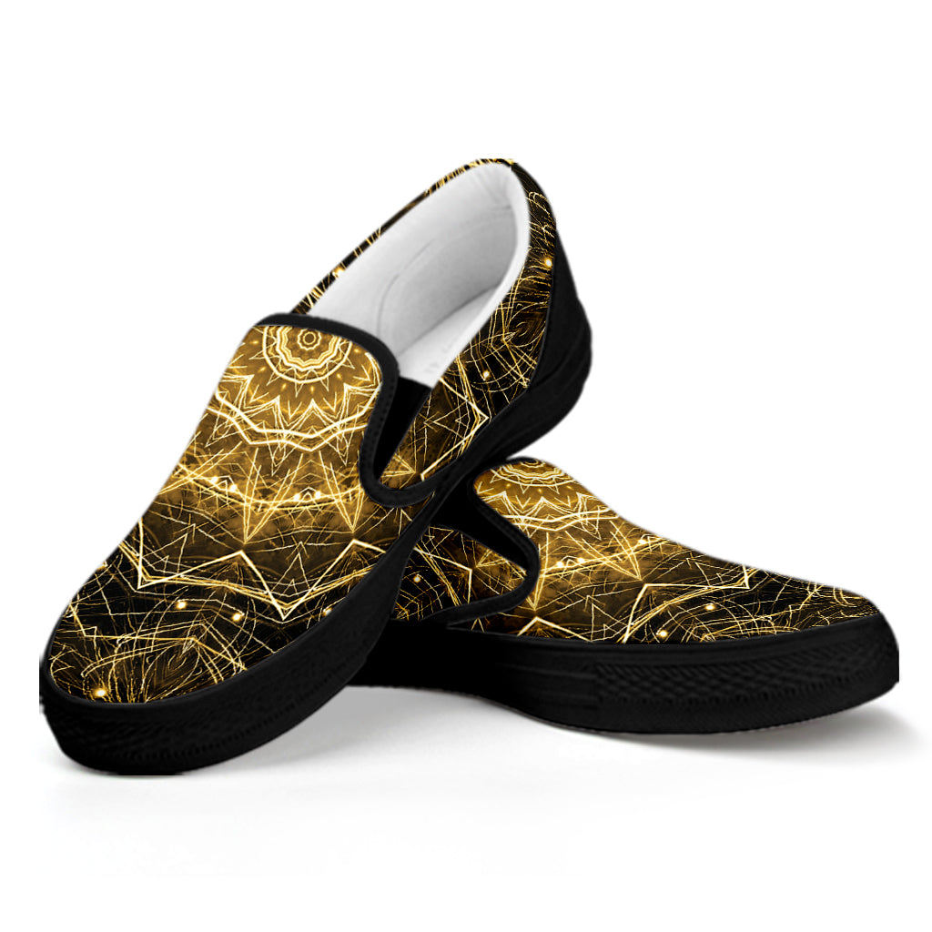 Gold Kaleidoscope Print Black Slip On Shoes