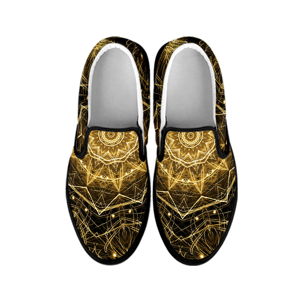 Gold Kaleidoscope Print Black Slip On Shoes