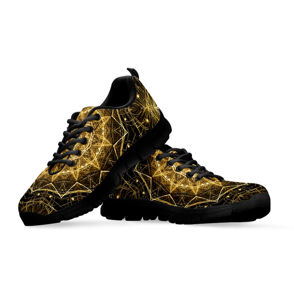 Gold Kaleidoscope Print Black Sneakers