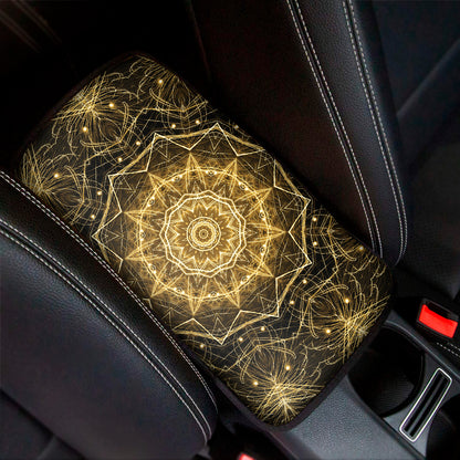 Gold Kaleidoscope Print Car Center Console Cover