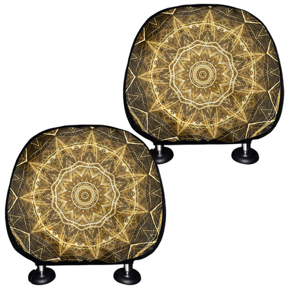 Gold Kaleidoscope Print Car Headrest Covers