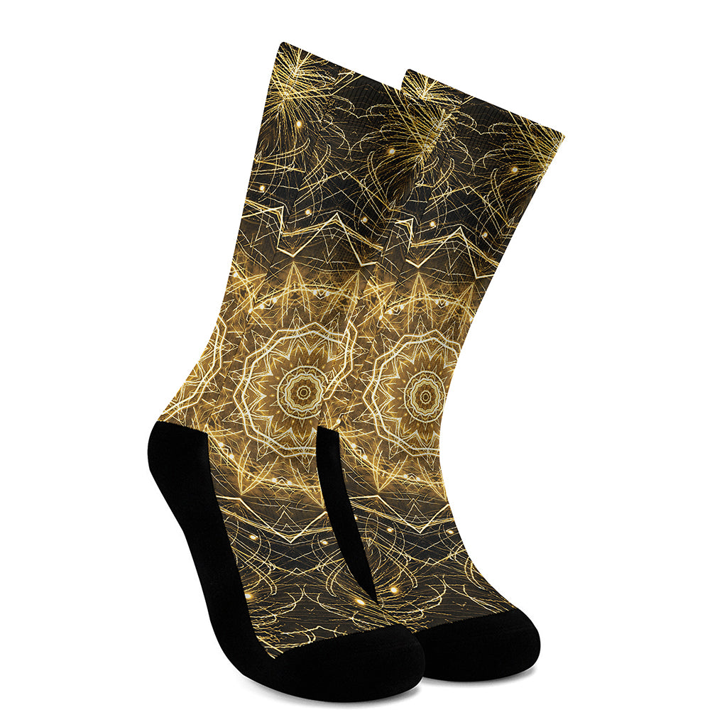 Gold Kaleidoscope Print Crew Socks