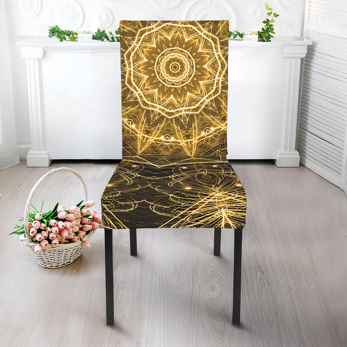 Gold Kaleidoscope Print Dining Chair Slipcover