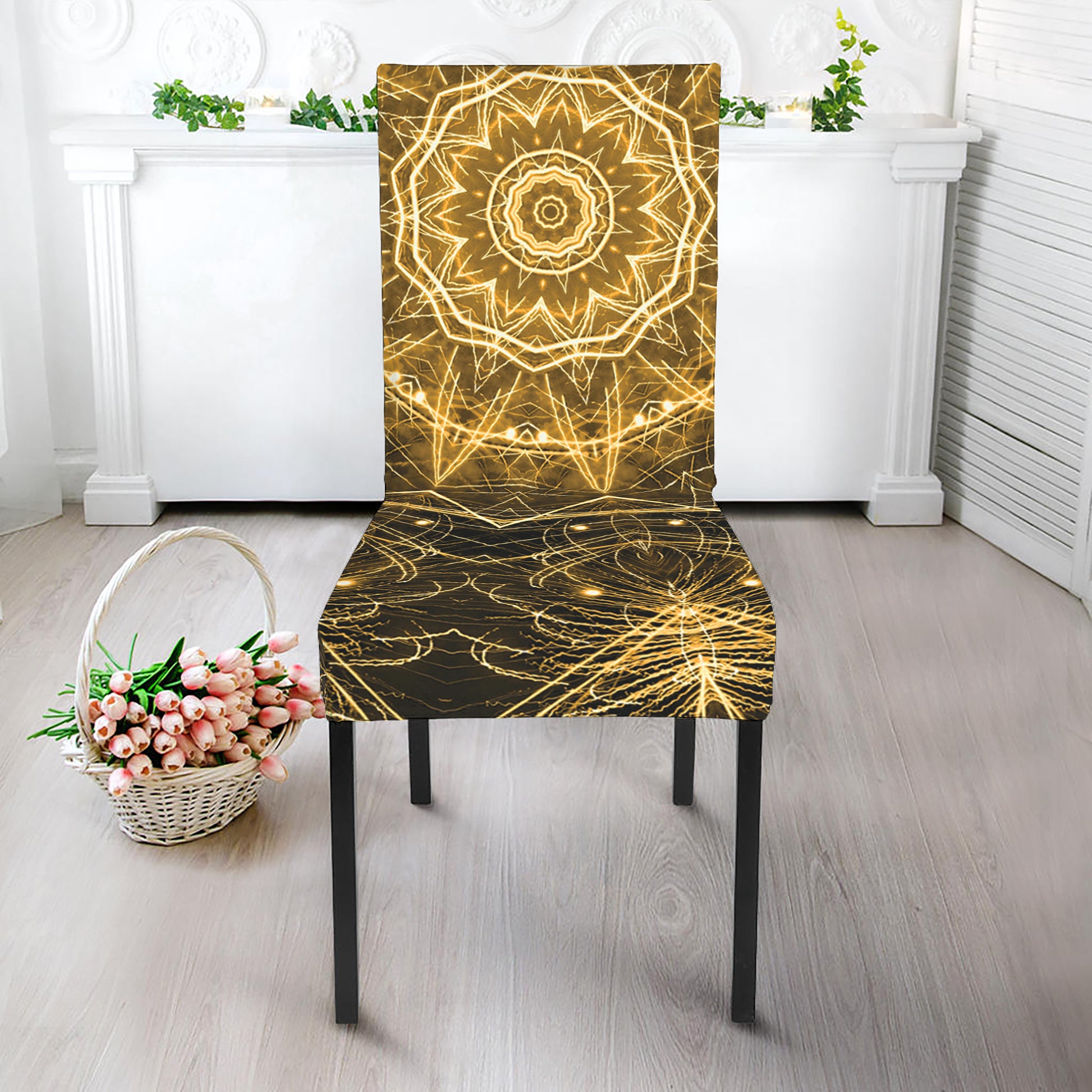 Gold Kaleidoscope Print Dining Chair Slipcover