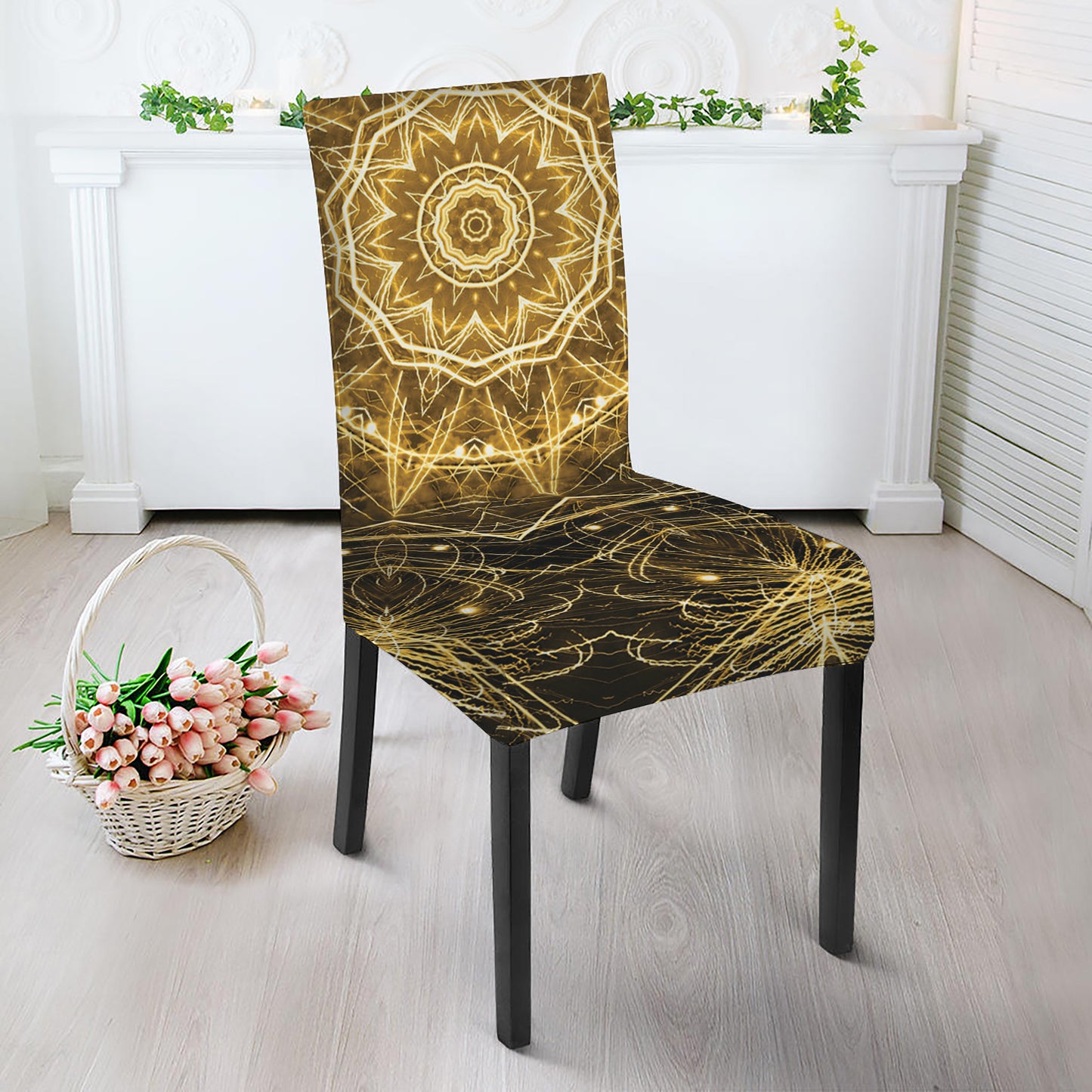 Gold Kaleidoscope Print Dining Chair Slipcover