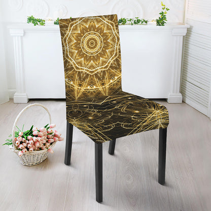 Gold Kaleidoscope Print Dining Chair Slipcover