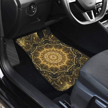 Gold Kaleidoscope Print Front and Back Car Floor Mats