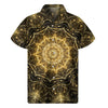 Gold Kaleidoscope Print Men's Short Sleeve Shirt