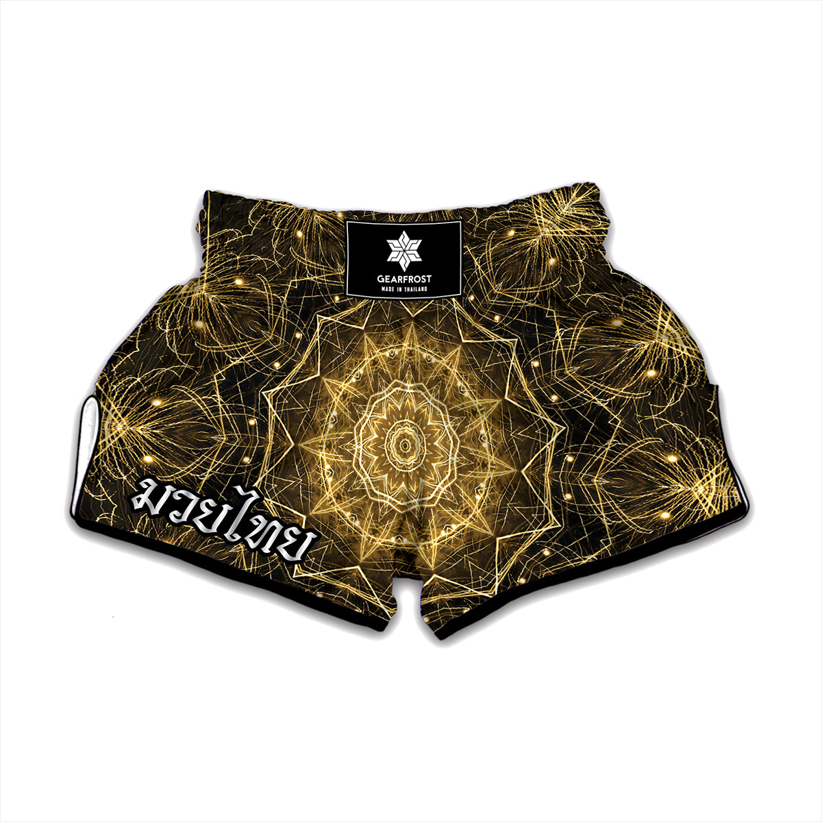 Gold Kaleidoscope Print Muay Thai Boxing Shorts