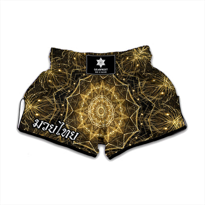 Gold Kaleidoscope Print Muay Thai Boxing Shorts