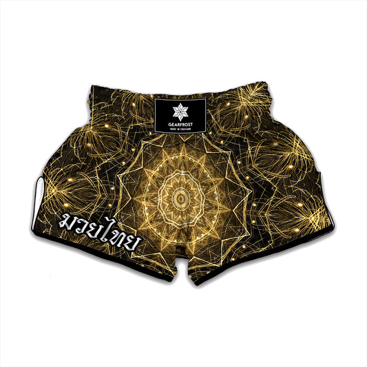 Gold Kaleidoscope Print Muay Thai Boxing Shorts