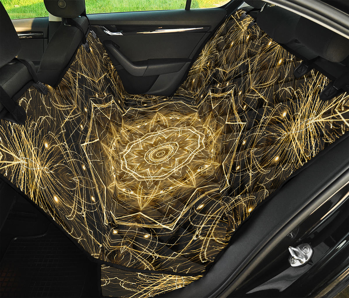 Gold Kaleidoscope Print Pet Car Back Seat Cover