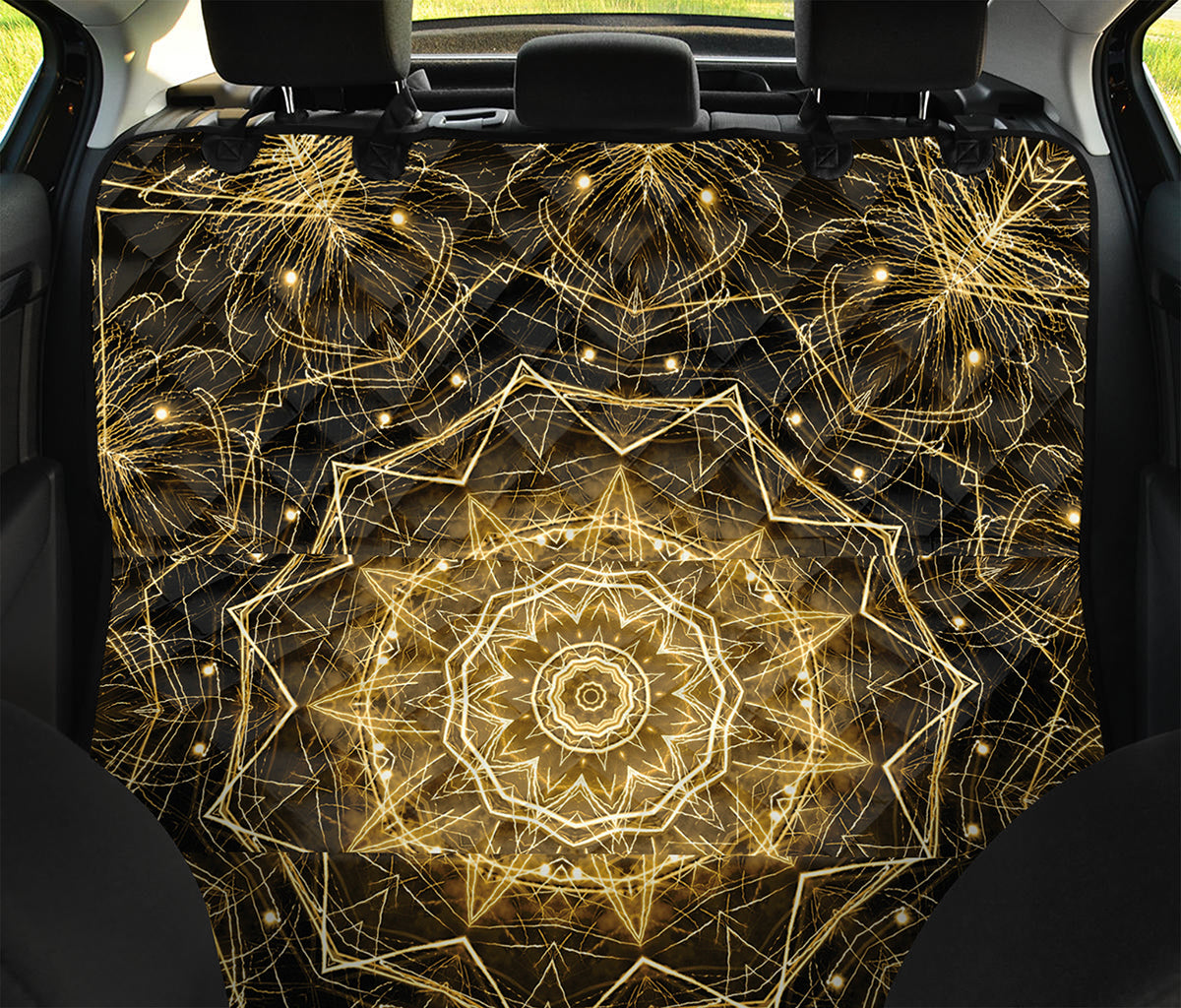 Gold Kaleidoscope Print Pet Car Back Seat Cover