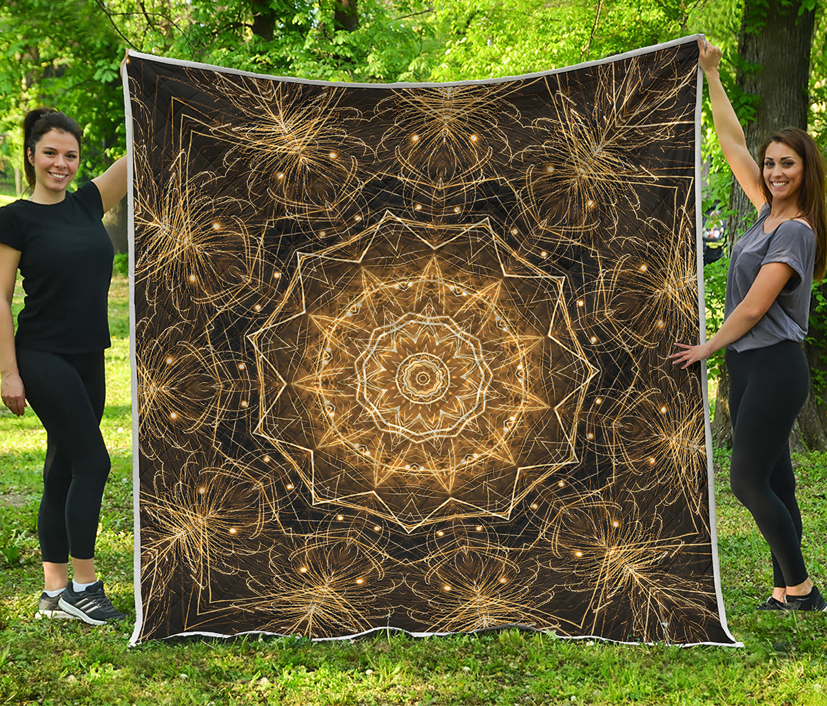 Gold Kaleidoscope Print Quilt