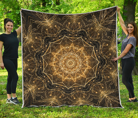 Gold Kaleidoscope Print Quilt