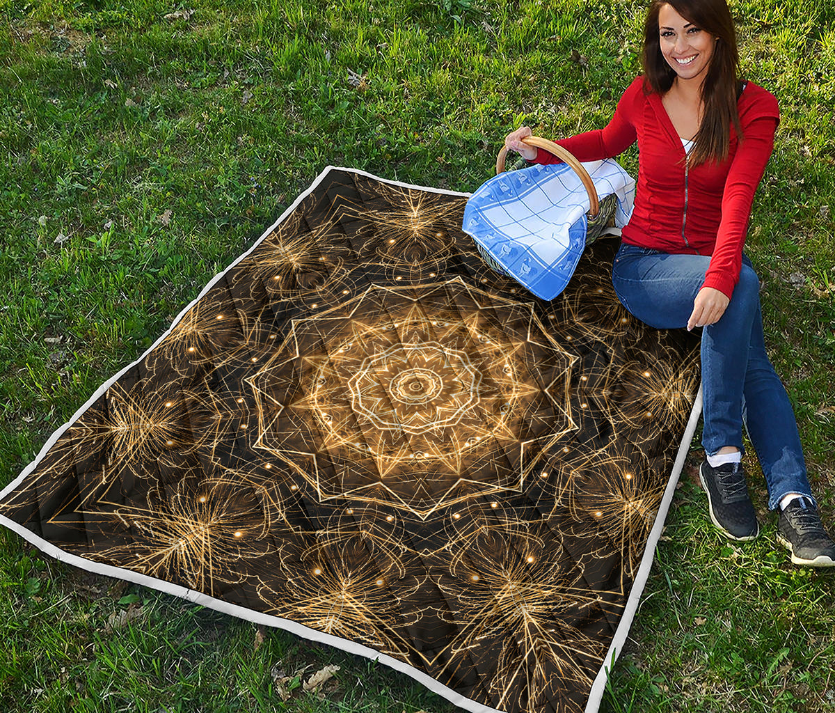 Gold Kaleidoscope Print Quilt