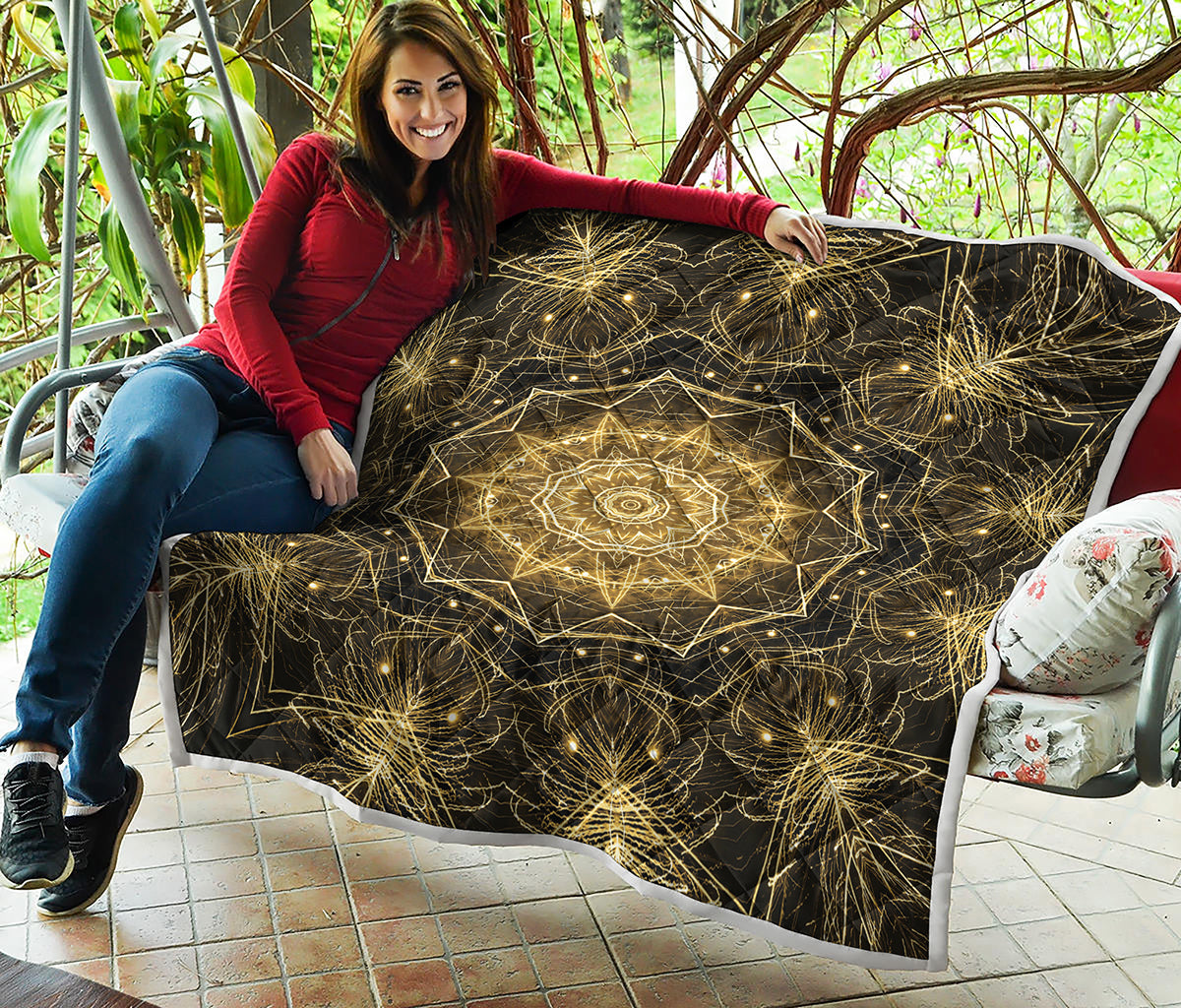 Gold Kaleidoscope Print Quilt